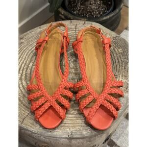 Sezane Natcha Low Sandals Smooth Braided Coral Leather Women’s 40 9 Open Toe